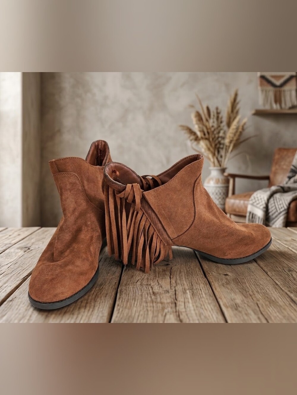 Faded Glory Faux Suede Tassel Ankle Boots Size 11